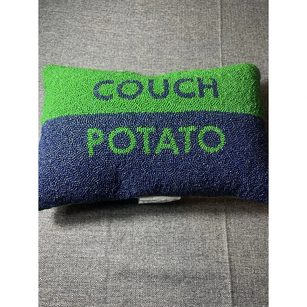 Kate‎ Spade X Target -Couch Potato Beaded Pillow Green/Blue Colorblock 12x18